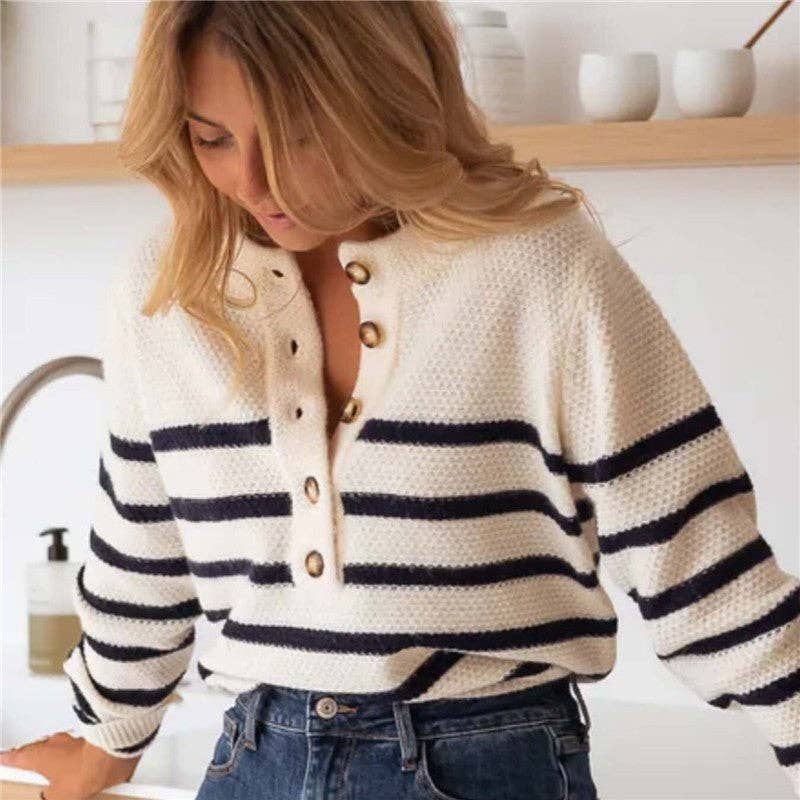 Gestreepte Trui met Knopen aan de Voorkant