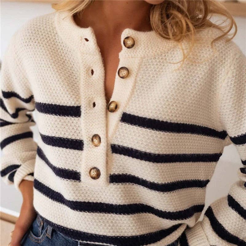 Gestreepte Trui met Knopen aan de Voorkant