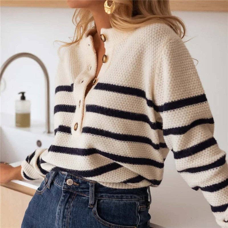 Gestreepte Trui met Knopen aan de Voorkant