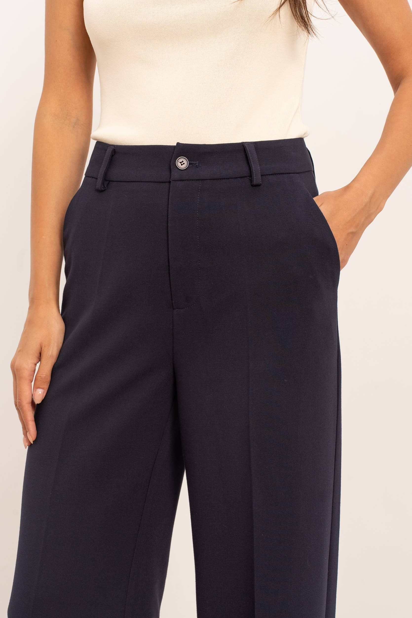 Hoge taille wijde lange pantalon