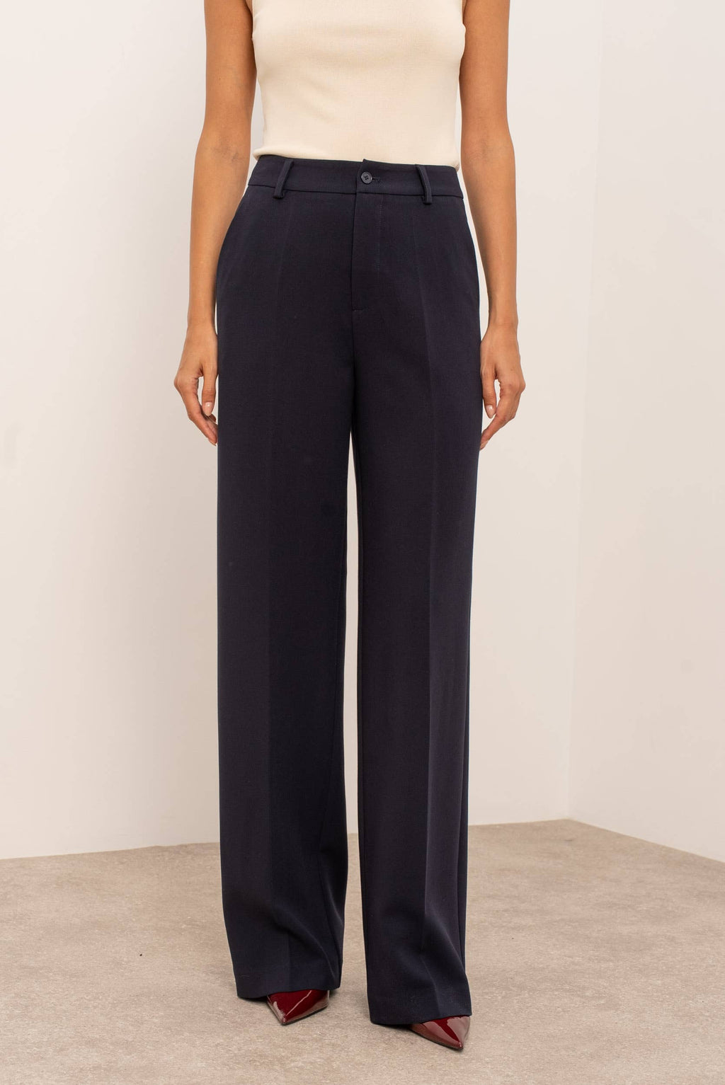 Hoge taille wijde lange pantalon