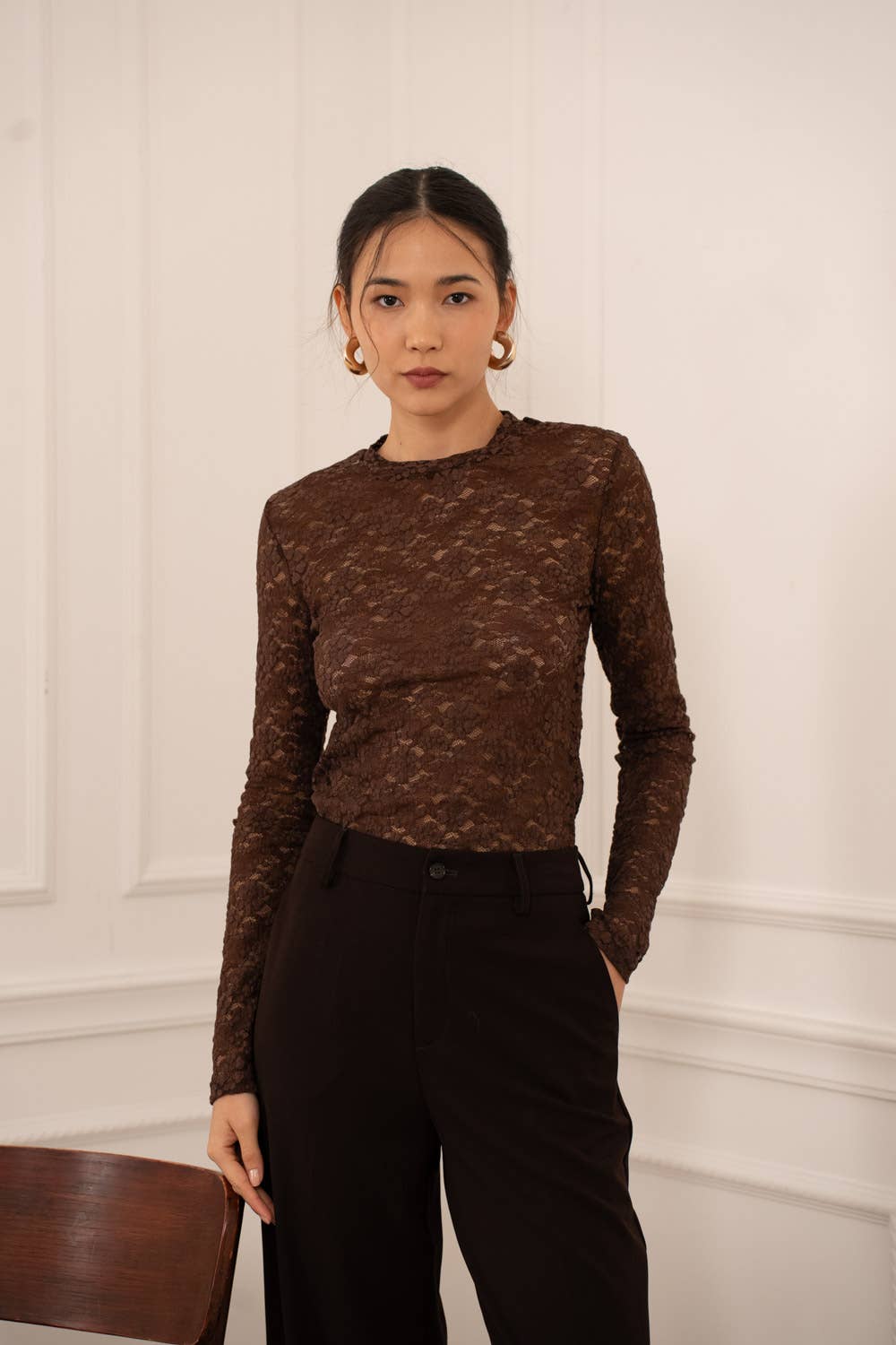 Semi-transparant kanten T-shirt