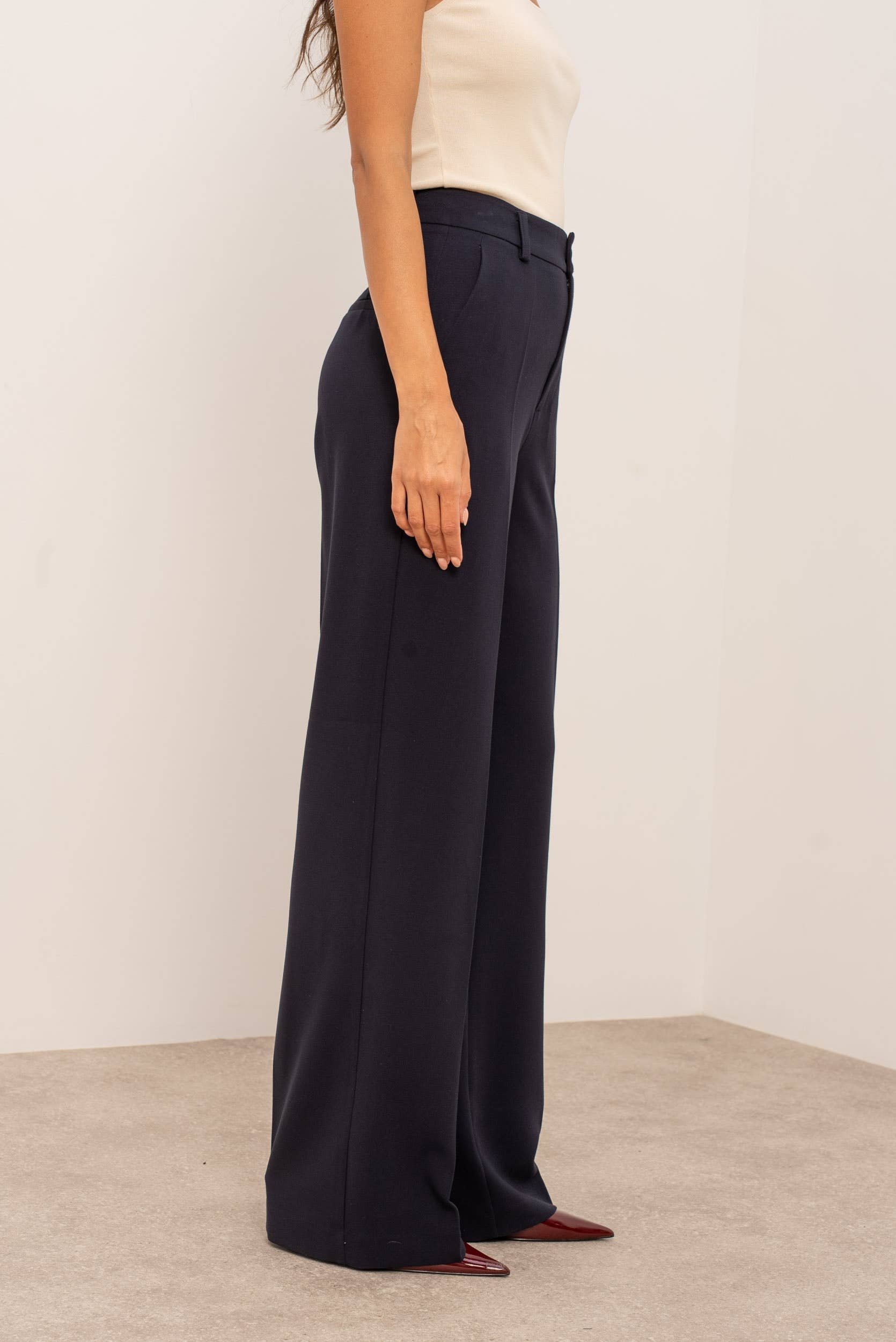 Hoge taille wijde lange pantalon