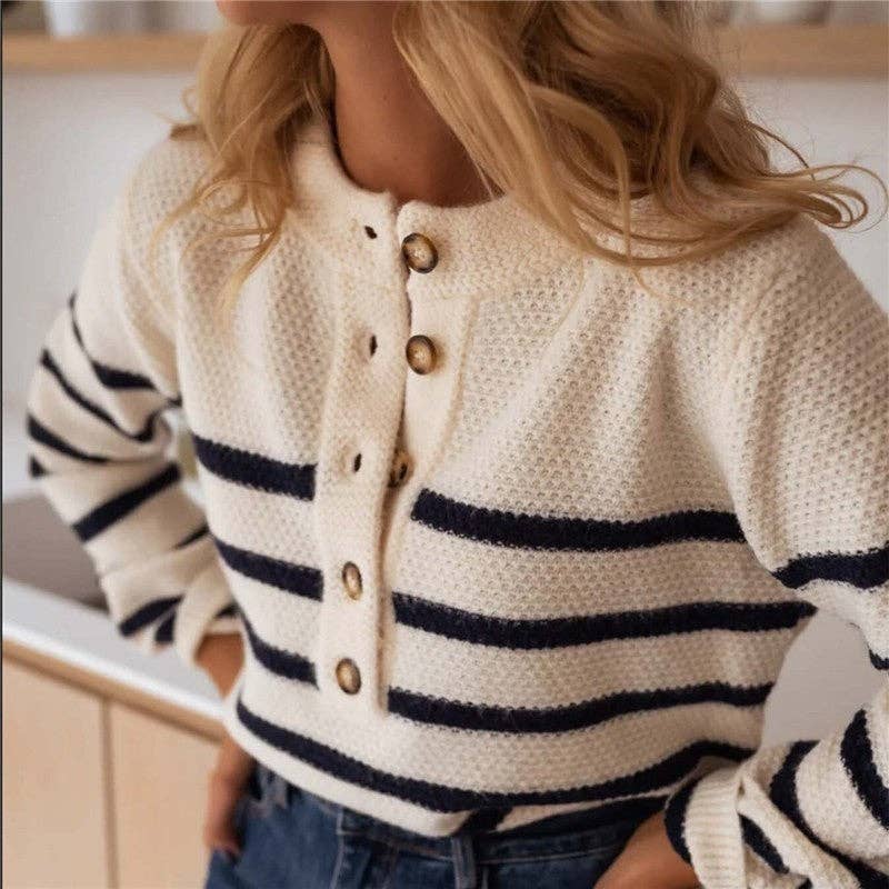 Gestreepte Trui met Knopen aan de Voorkant