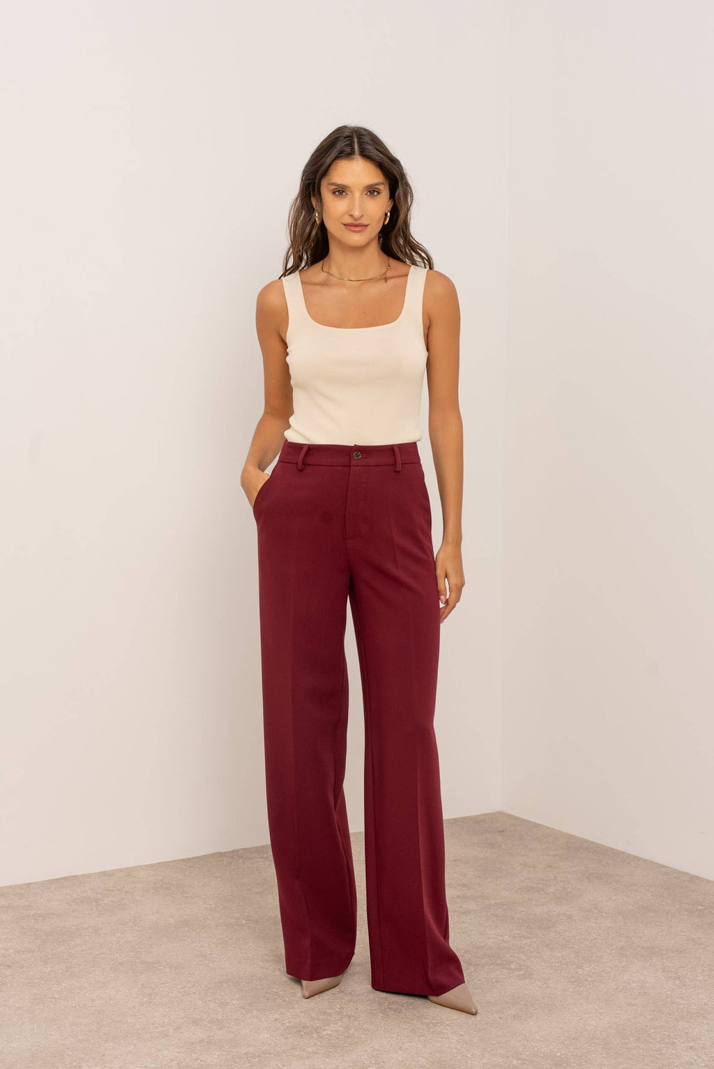Hoge taille wijde lange pantalon