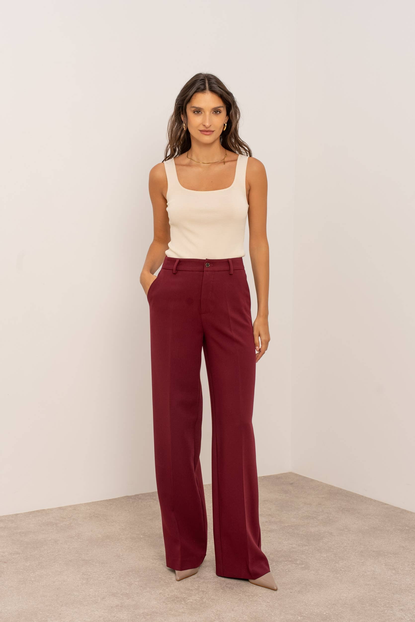 Hoge taille wijde lange pantalon